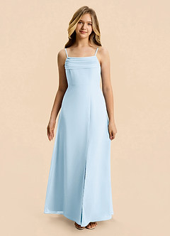 Azazie Lilly Junior Sky Blue A-Line Pleated Chiffon Dress image4