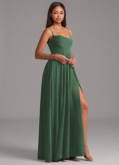 Azazie Elle Bridesmaid Dresses Eucalyptus A-Line with Pockets Velvet Dress image7