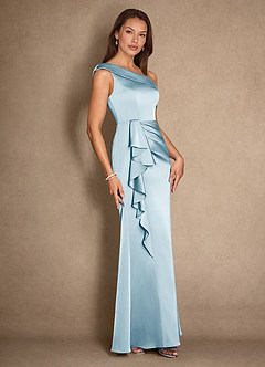 Azazie Hamptons Mother of the Bride Dresses Sky Blue A-Line Pleated Stretch Satin Dress image3