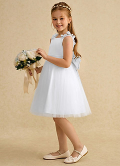 Azazie Lona Flower Girl Dresses White White A-Line Bow Matte Satin Dress image4