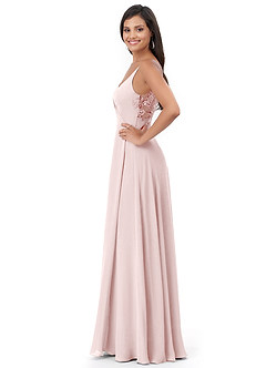 Azazie Lennon Bridesmaid Dresses Blushing Pink A-Line Lace Chiffon Dress image3