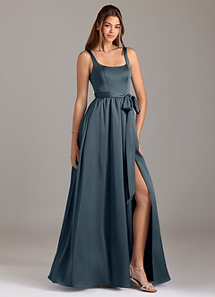 Azazie Elliott Bridesmaid Dresses Twilight A-Line with Pockets Stretch Satin Dress image1