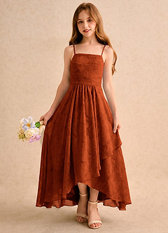 Azazie Twilight Girls Formal Flower Girl Dresses Paprika A-Line Pleated Floral Burnout Dress image3