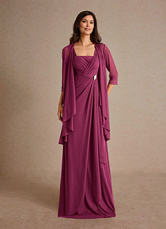 Azazie Clinton Mother of the Bride Dresses Mulberry A-Line Pleated Mesh Dress image4
