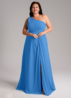 Azazie Brooke Bridesmaid Dresses Blue Jay A-Line One Shoulder Chiffon Dress image10