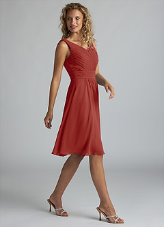 Azazie Grace Abiti da Damigella Abito A-Line in Chiffon Plissettato Terracotta image4