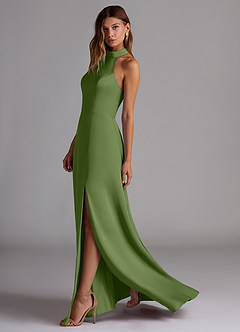 Azazie Myra Bridesmaid Dresses Juniper A-Line Side Slit Stretch Satin Dress image5