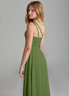 Azazie Maron Junior Juniper A-Line Pleated Stretch Satin Dress image2