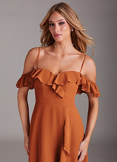 Azazie Lyra Bridesmaid Dresses Cinnamon A-Line Chiffon Convertible Dress image2