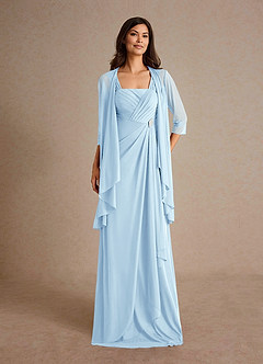 Azazie Clinton Mother of the Bride Dresses Sky Blue A-Line Pleated Mesh Dress image4