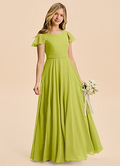 Azazie Cady Junior Abito A-Line in Chiffon Plissettato Citronella image3