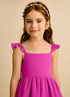 Azazie Boba vestidos de niña de las flores Vestido de Fucsia de Gasa de Corte En A con Escote Cuadrado image8