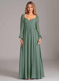 Azazie Bailee Bridesmaid Dresses Eucalyptus A-Line Long Sleeve Chiffon Dress image7