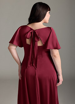 Azazie Kimber Bridesmaid Dresses Burgundy A-Line Ruched Stretch Satin Dress image6