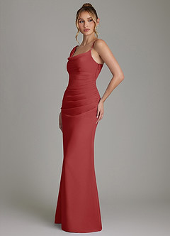 Azazie Ama Bridesmaid Dresses Rust A-Line Pleated Chiffon Dress image2
