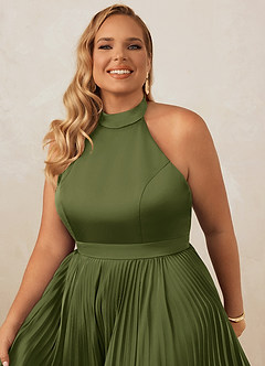 Christian Siriano Bridal for Azazie 1007 Bridesmaid Dresses Olive A-Line Pleated Stretch Satin Dress image14