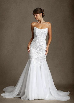 Azazie Harmony Wedding Dresses Diamond White Mermaid Strapless Tulle Dress image1