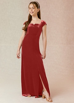 Azazie Gabi Junior Terracotta A-Line Velvet Dress image3