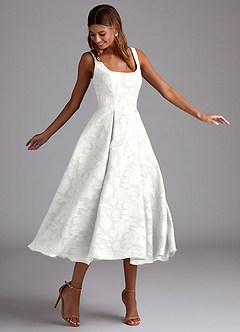 Azazie Amalie Bridesmaid Dresses White A-Line Pleated Floral Burnout Dress image3