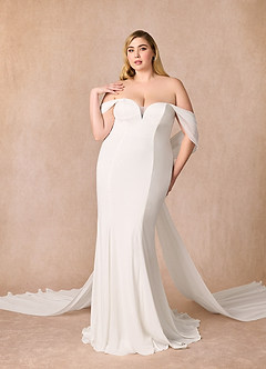 Azazie Laylah Wedding Dresses Diamond White Mermaid Off the Shoulder Chiffon Dress image11