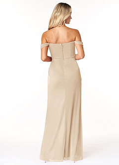 Azazie Tessa Vestidos de damas de honor Vestido de Champán de Malla de Corte Recto Convertible con Cariño Fuera Del Hombro image6