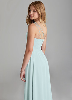 Azazie Maron Junior Sea Glass A-Line Pleated Stretch Satin Dress image2