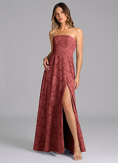 Azazie Wren Bridesmaid Dresses Terracotta A-Line Strapless Floral Burnout Dress image3