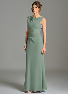 Azazie Kieryn Bridesmaid Dresses Silver Sage Mermaid Pleated Chiffon Dress image3