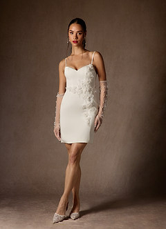 Azazie Leyla Wedding Dresses Diamond White Sheath Sweetheart Neckline Crepe Back Satin Dress image4