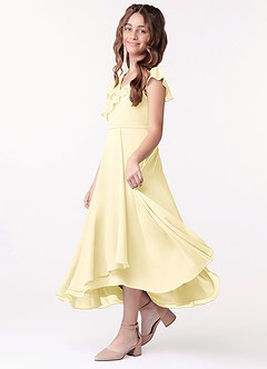 Azazie Posie Junior Lemon Sorbet A-Line Ruched Chiffon Dress image2