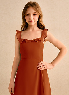 Azazie Chip Junior Formal Jurken voor bloemenmeisjes A-Lijn Jurk van Chiffon Mouwloos Paprika image6