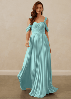 Christian Siriano Bridal for Azazie 1013 Bridesmaid Dresses Aqua A-Line Off the Shoulder Chiffon Dress image9