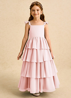 Azazie Boba Blumenmädchenkleider A-Linie Rechteckiger Ausschnitt Chiffon Kleid Zartrosa image5