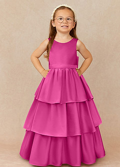 Azazie Margie Flower Girl Dresses Fuchsia A-Line Bow Stretch Satin Dress image2