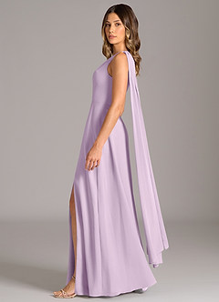 Azazie Tella Bridesmaid Dresses Frosted Lilac A-Line One Shoulder Chiffon Dress image4