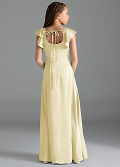 Azazie Bondi Junior Lemon Sorbet A-Line Side Slit Stretch Satin Dress image2