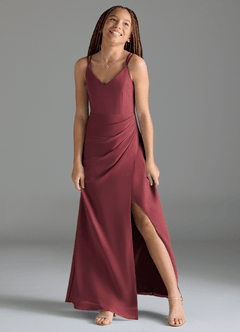 Azazie Leo Junior Abito Sirena in Chiffon Plissettato Merlot image4
