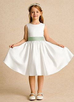 Azazie Sosie vestidos de niña de las flores Vestido de Marfil Salvia Polvorienta de Satin Mate de Corte En A con Plisado image2