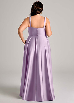 Azazie Shaude Bridesmaid Dresses Frosted Lilac A-Line Pleated Stretch Satin Dress image13