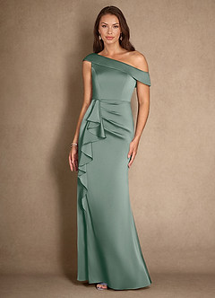 Azazie Hamptons Mother of the Bride Dresses Silver Sage A-Line Pleated Stretch Satin Dress image4
