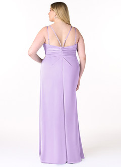 Azazie Aqua Bridesmaid Dresses Lilac A-Line V-Neck Pleated Stretch Satin Dress image9