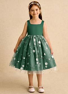 Azazie Bean Robe Demoiselle D'honneur Fillette Robe Princesse en Tulle Arc Vert Foncé image1