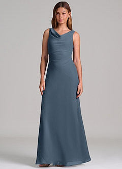 Azazie Nerine Brudtärnklänningar Klä av A-Linje i Chiffong Plisserad Neptunus image4