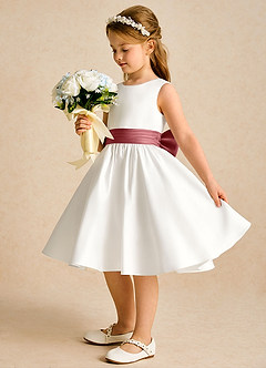 Azazie Sosie Flower Girl Dresses Ivory Antique Rose A-Line Pleated Matte Satin Dress image3