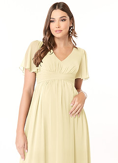 Azazie Verna Maternity Bridesmaid Dresses A-Line V-Neck Ruched Chiffon Floor-Length Dress image5