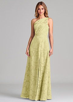 Azazie Phaedra Bridesmaid Dresses Lemon Sorbet A-Line One Shoulder Floral Burnout Dress image5