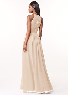 Azazie Bonnie Brautjungfernkleider A-Linie Schlüsselloch Gerüscht Chiffon Kleid Alabaster Weiß image5