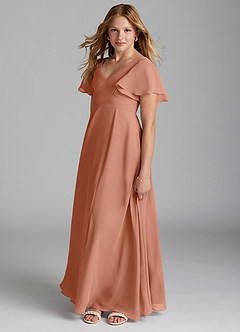 Azazie Kimber Junior MAI TAI A-Line Pleated Chiffon Dress image3