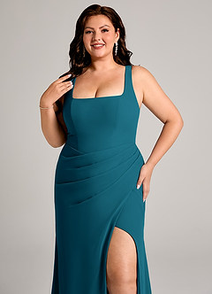 Azazie Mero Bridesmaid Dresses Ink Blue Sheath Pleated Chiffon Dress image14
