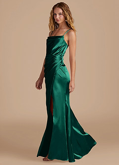 Azazie Marzia Brautjungfernkleider Meerjungfrau-Linie Plissee Metallischer Satin Kleid Smaragd image2